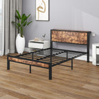 Rustic Bed Frame Wooden Storage Headboard