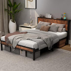 Rustic Bed Frame Wooden Storage Headboard