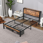 Rustic Bed Frame Wooden Storage Headboard