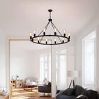 Rustic Chandelier 12-Light Wagon Wheel Chandeliers Ceiling