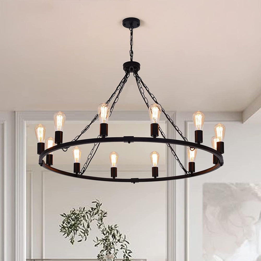 Rustic Chandelier 12-Light Wagon Wheel Chandeliers Ceiling