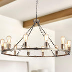 Rustic Chandelier 12-Light Wagon Wheel Chandeliers Ceiling