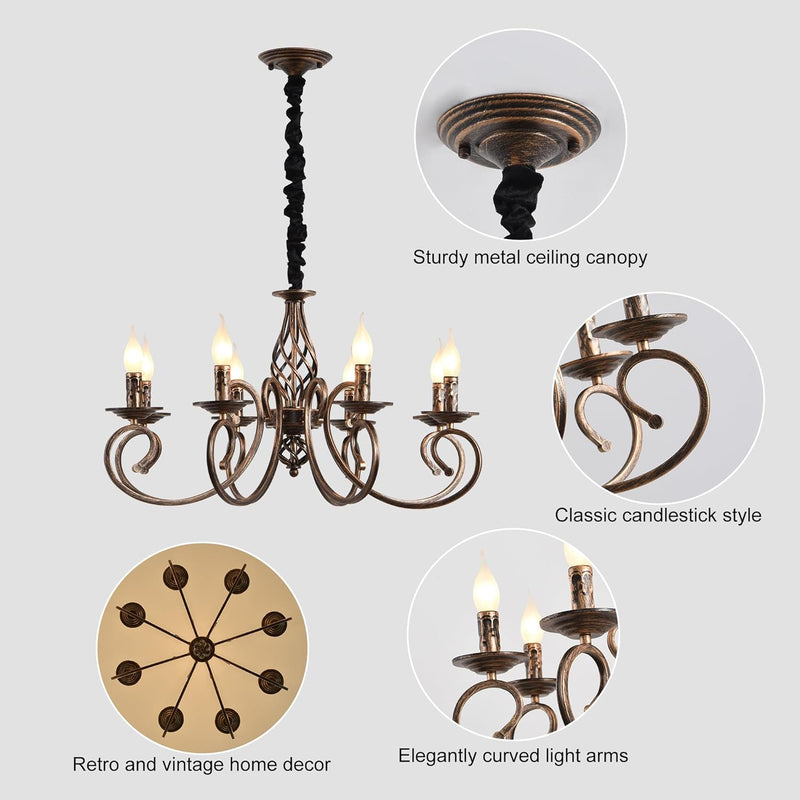 Rustic French Country Chandelier Antique Bronze 6 Lights