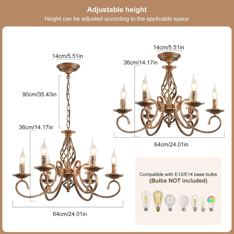 Rustic French Country Chandelier Antique Bronze 6 Lights