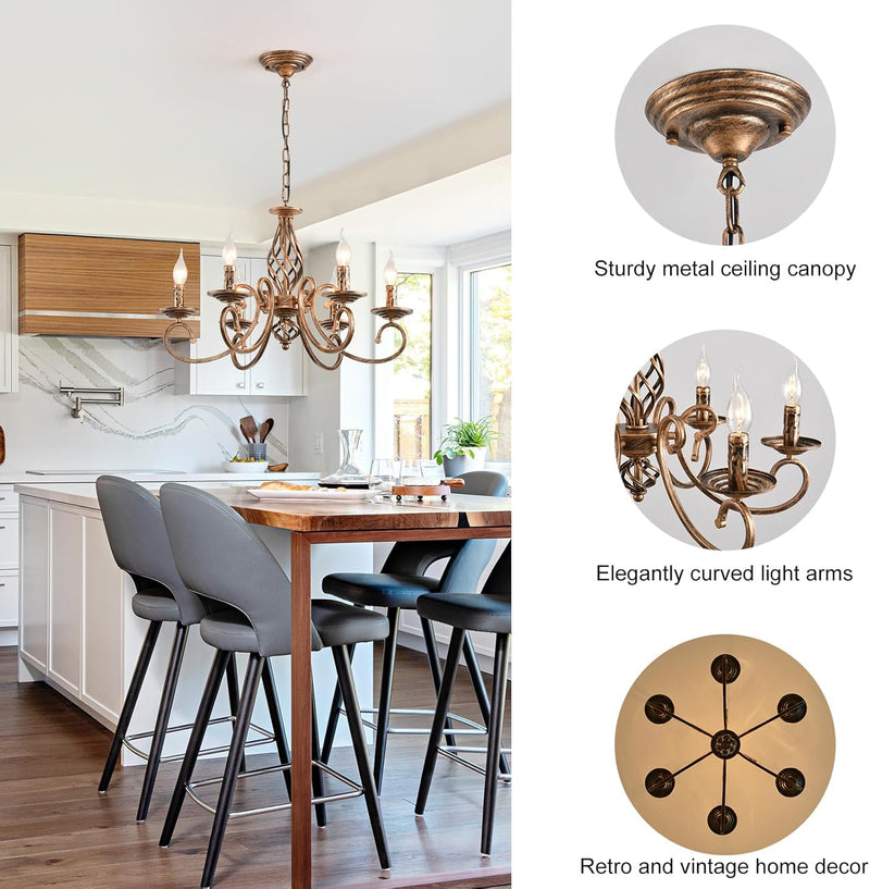 Rustic French Country Chandelier Antique Bronze 6 Lights