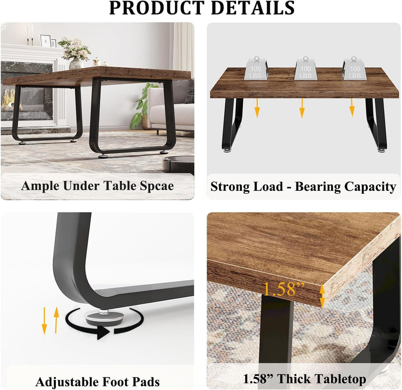 Rustic Coffee Table 60dx120wx46.5h Cm Industrial Wooden