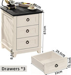 Rustic Farmhouse Bedside Table 3 Drawers Wooden Side