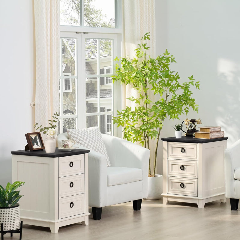 Rustic Farmhouse Bedside Table 3 Drawers Wooden Side