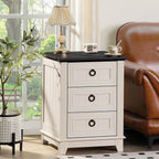 Rustic Farmhouse Bedside Table 3 Drawers Wooden Side