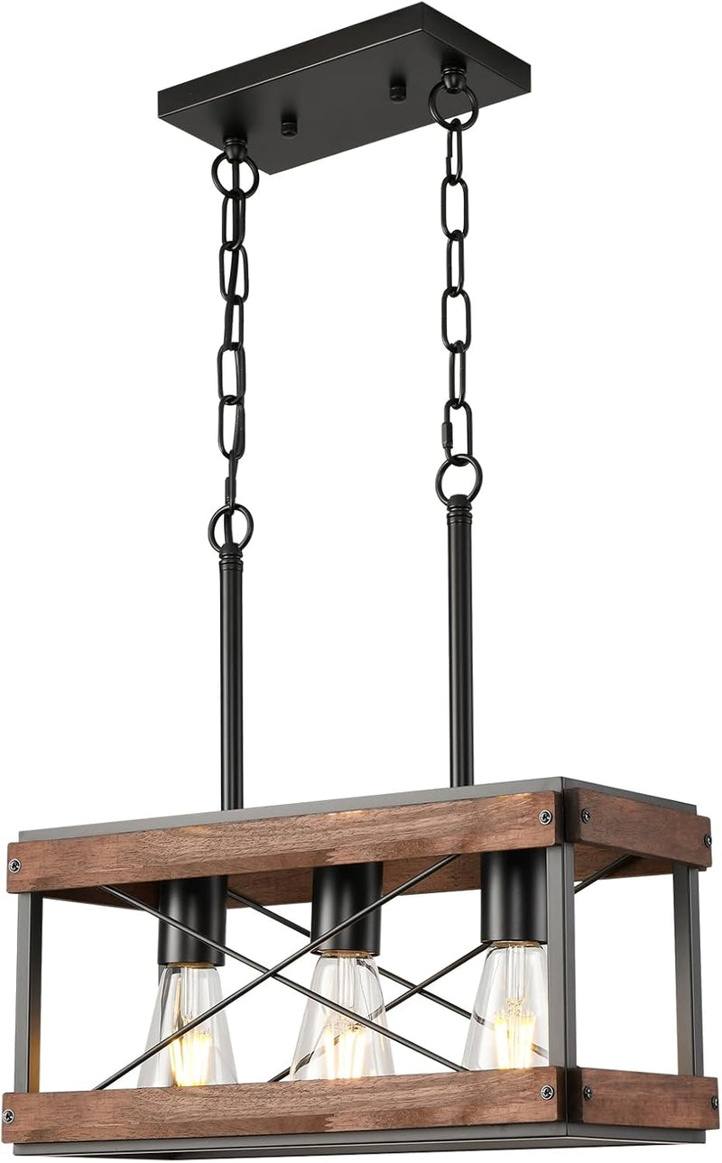 Rustic Farmhouse Wood Kitchen Island Lighting 3 Lights