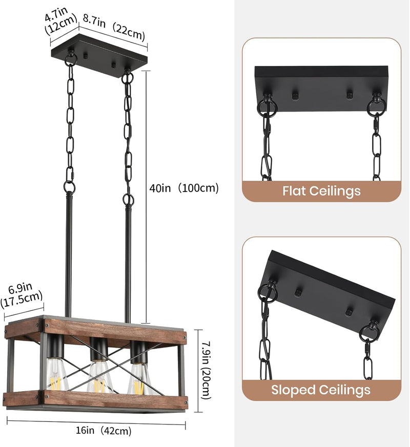 Rustic Farmhouse Wood Kitchen Island Lighting 3 Lights