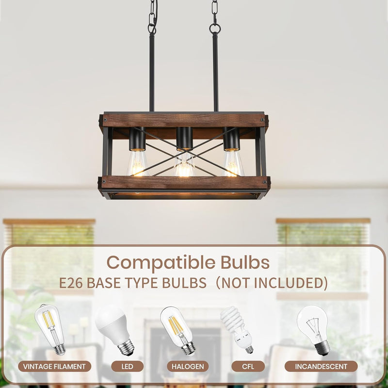 Rustic Farmhouse Wood Kitchen Island Lighting 3 Lights