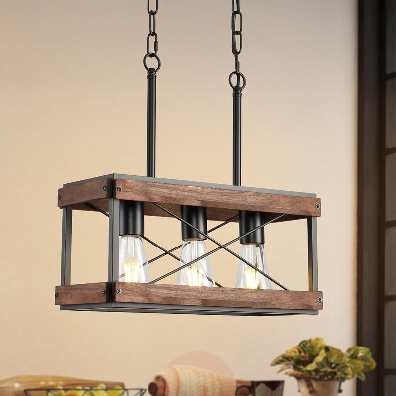 Rustic Farmhouse Wood Kitchen Island Lighting 3 Lights