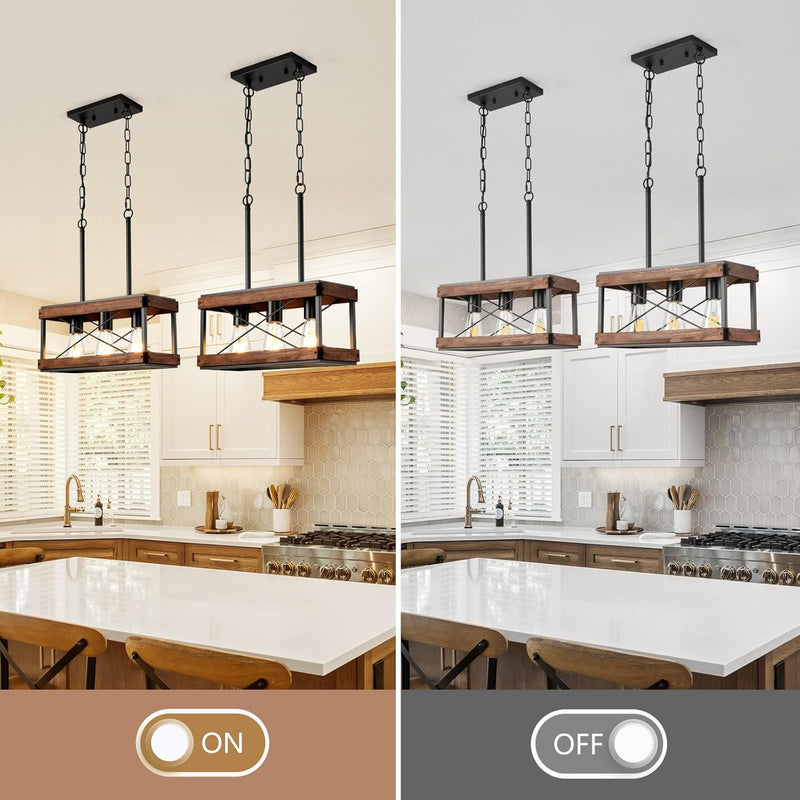 Rustic Farmhouse Wood Kitchen Island Lighting 3 Lights