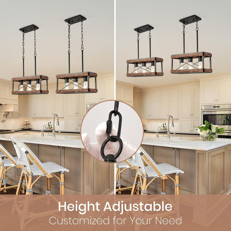 Rustic Farmhouse Wood Kitchen Island Lighting 3 Lights