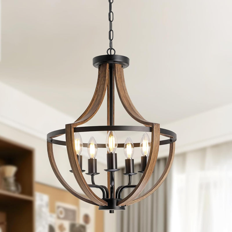 Rustic Industrial 5-Light Flush Mount Chandelier Adjustable