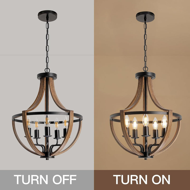 Rustic Industrial 5-Light Flush Mount Chandelier Adjustable