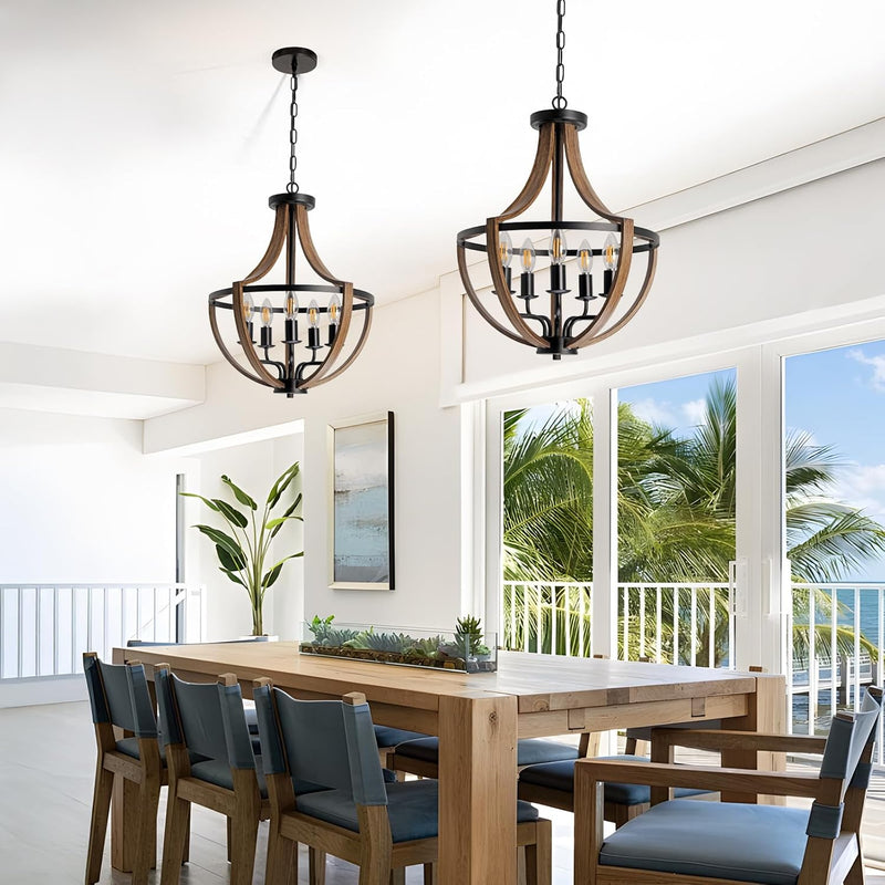 Rustic Industrial 5-Light Flush Mount Chandelier Adjustable