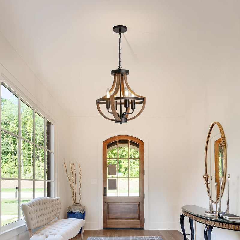 Rustic Industrial 5-Light Flush Mount Chandelier Adjustable
