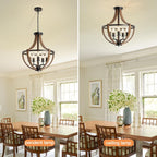 Rustic Industrial 5-Light Flush Mount Chandelier Adjustable