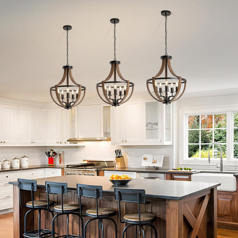 Rustic Industrial 5-Light Flush Mount Chandelier Adjustable