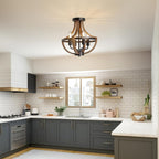 Rustic Industrial 5-Light Flush Mount Chandelier Adjustable