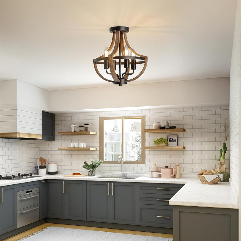 Rustic Industrial 5-Light Flush Mount Chandelier Adjustable