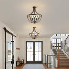 Rustic Industrial 5-Light Flush Mount Chandelier Adjustable