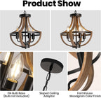 Rustic Industrial 5-Light Flush Mount Chandelier Adjustable