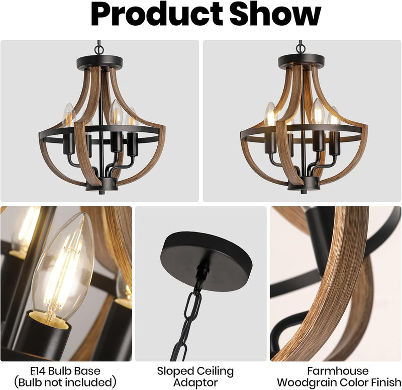 Rustic Industrial 5-Light Flush Mount Chandelier Adjustable