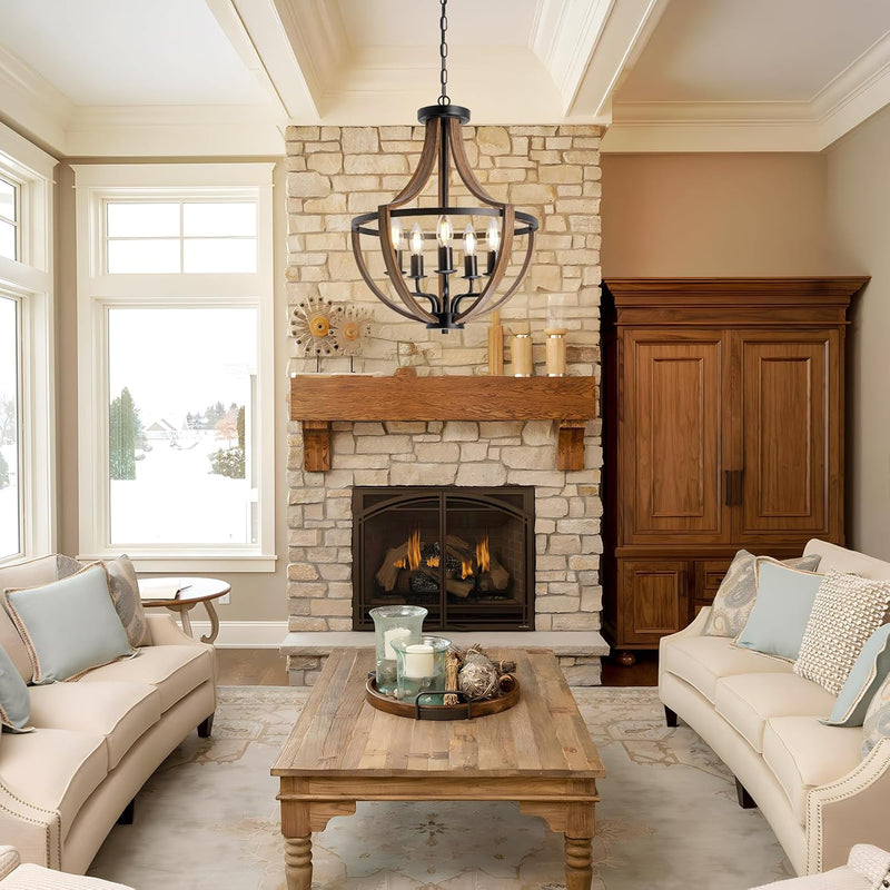 Rustic Industrial 5-Light Flush Mount Chandelier Adjustable