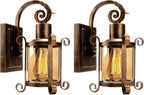 Rustic Interior Amber Glass Wall Sconce 2-Pack Bronze