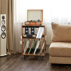 Rustic Record Player Stand End Table with Storage