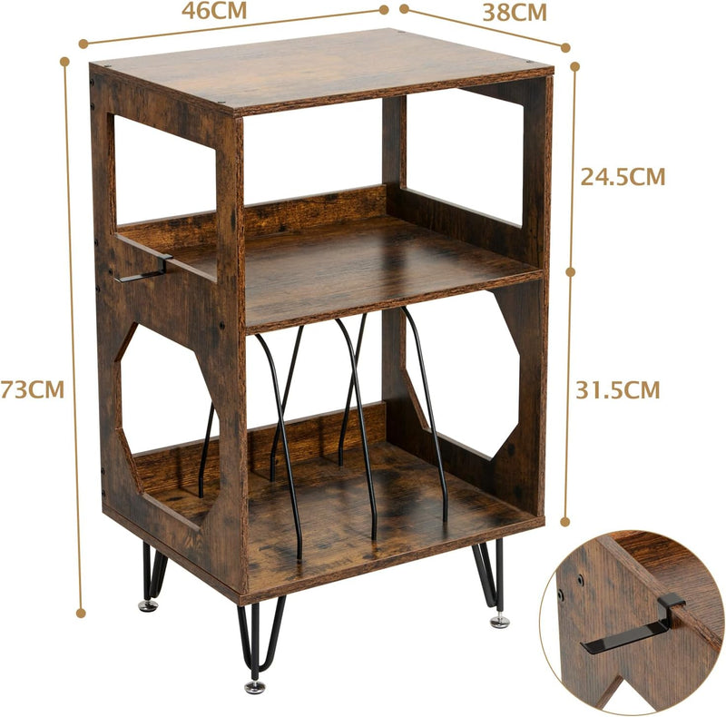 Rustic Record Player Stand End Table with Vinyl