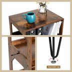 Rustic Record Player Stand End Table with Storage