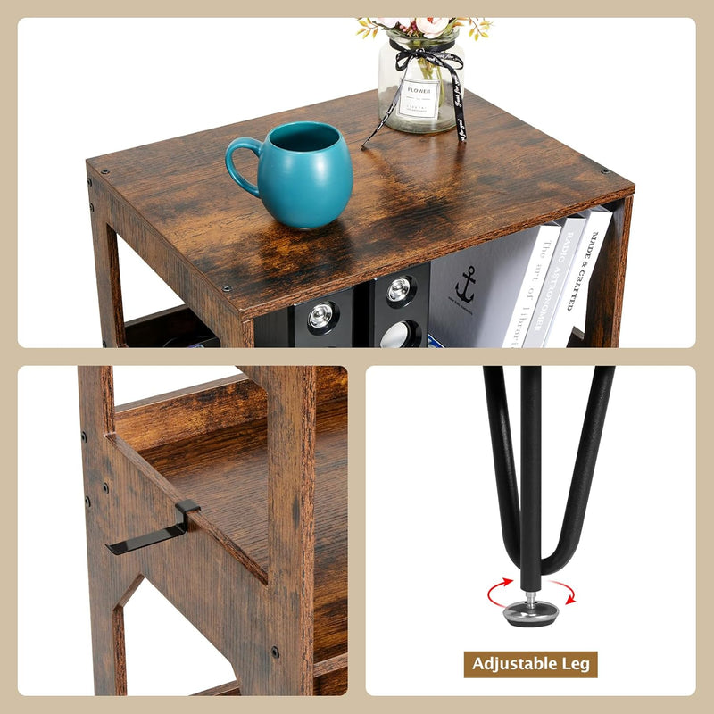 Rustic Record Player Stand End Table with Vinyl