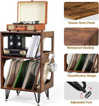 Rustic Record Player Stand End Table with Storage