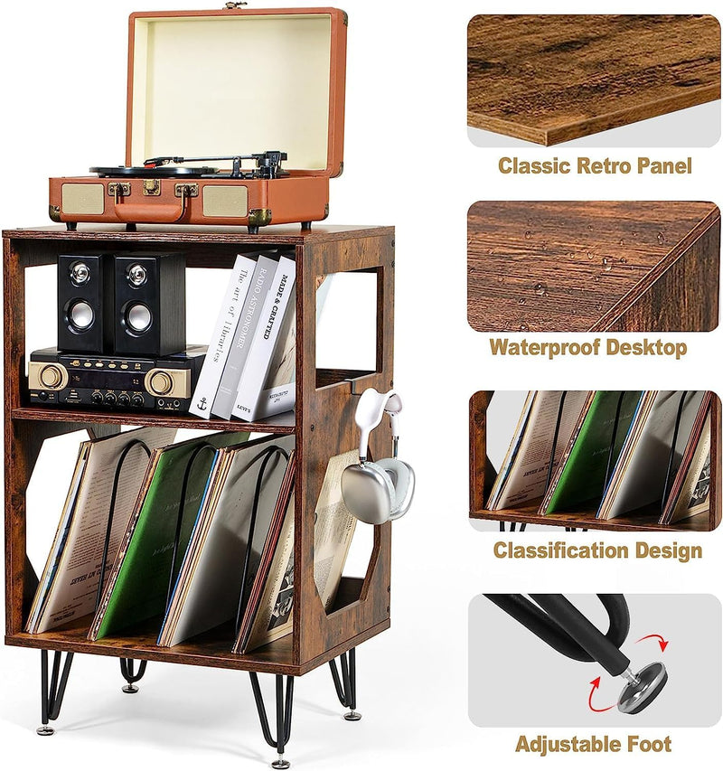 Rustic Record Player Stand End Table with Vinyl