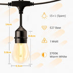 S14 Festoon Lights Outdoor 38m Waterproof Connectable String