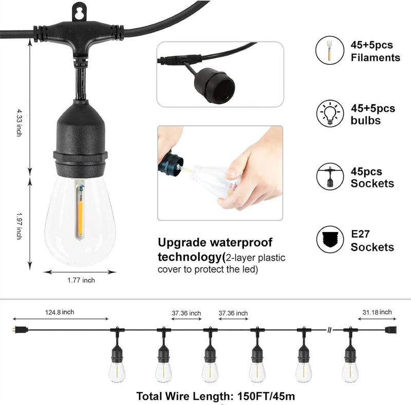 S14 Outdoor String Lights Mains Powered 100FT Garden