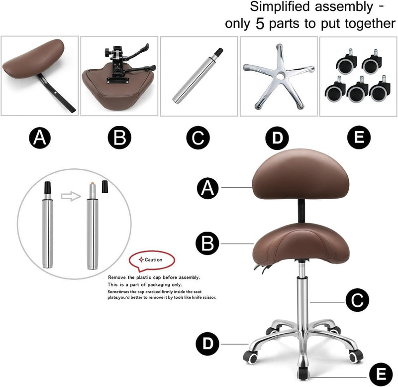 Saddle Stool with Wheels Height Adjustable Anti-Fatigue