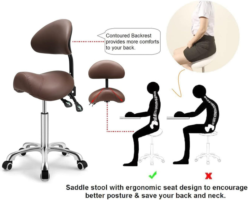 Saddle Stool with Wheels Height Adjustable Anti-Fatigue