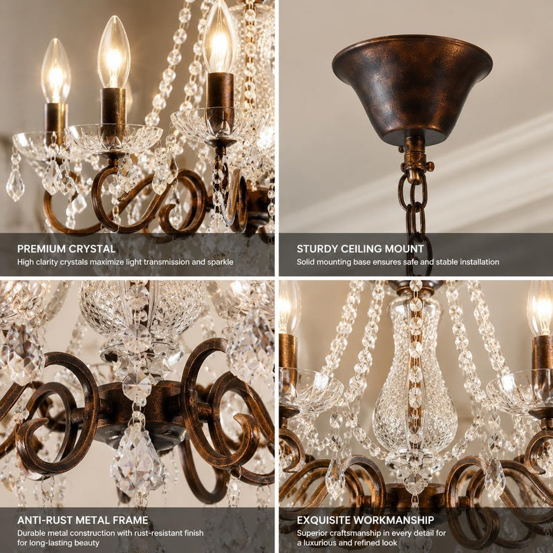 Saint Mossi Vintage Crystal Chandelier Handcrafted Rust Dining