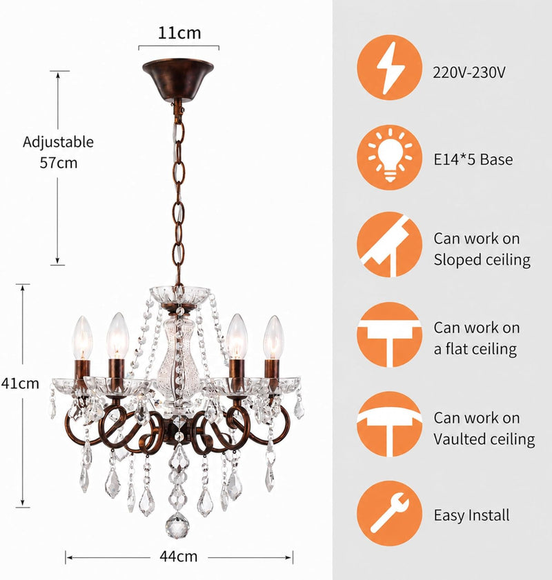 Saint Mossi Vintage Crystal Chandelier Handcrafted Rust Dining