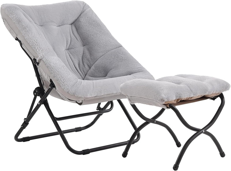 Comfy Saucer Chair with Ottoman Oversized Foldable Faux