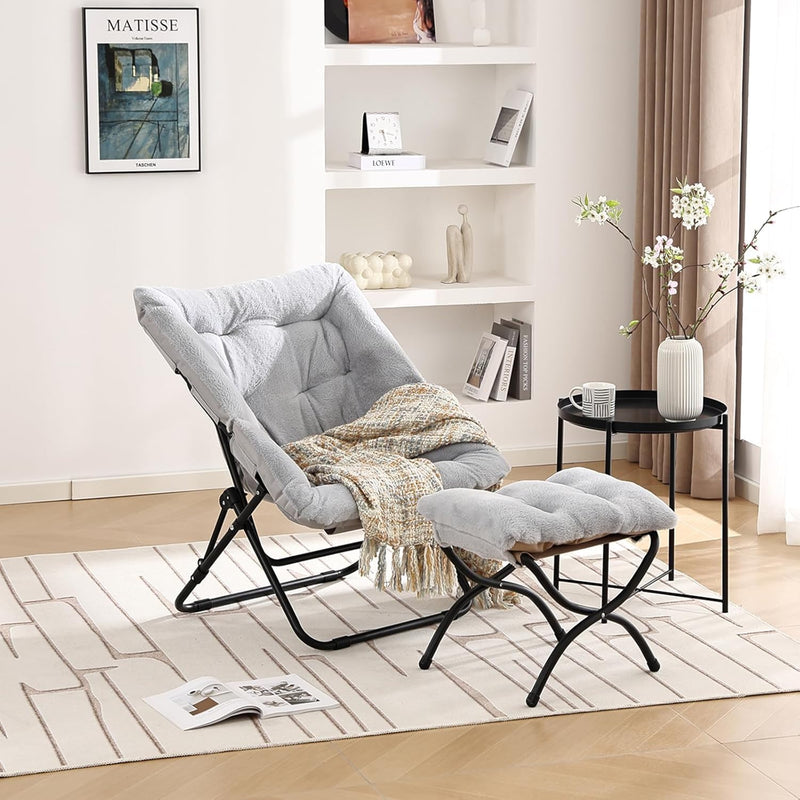 Comfy Saucer Chair with Ottoman Oversized Foldable Faux