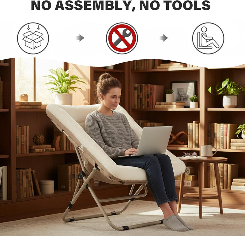 Comfy Saucer Chair with Ottoman Oversized Foldable Faux
