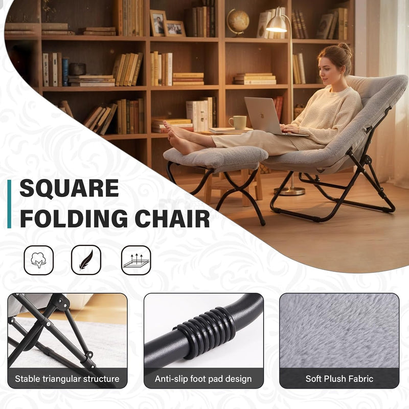 Comfy Saucer Chair with Ottoman Oversized Foldable Faux