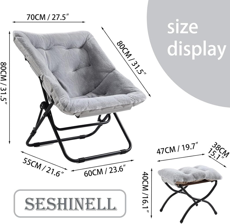 Comfy Saucer Chair with Ottoman Oversized Foldable Faux