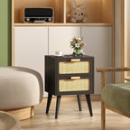 Scandinavian Bedside Table Rattan Nightstand 2 Drawers